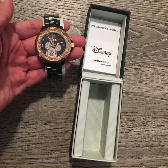 Watch Disney Women's Mickey Mouse Black Enamel Rhinestones Jewelry Bling NIB - Picture 9 of 16